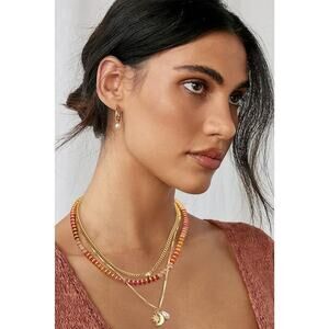 LOFT Festive Layered Necklace Bracelet Set Pink Gold Orange Star Moon Celestial